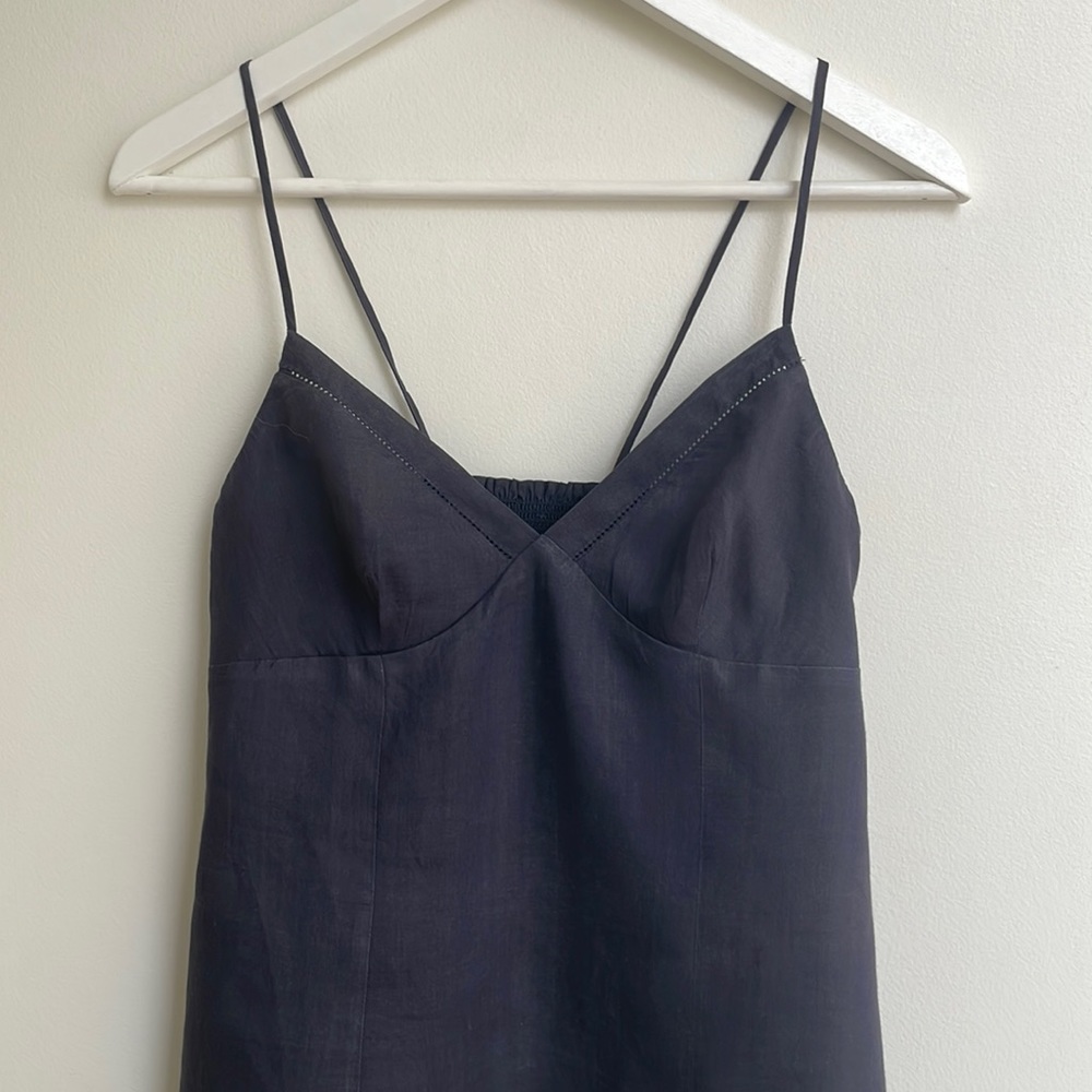 Armani French Navy Blue Linen Camisole Singlet Top. Size S.